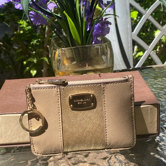 Michael Kors Gold & Tan KeyPouch Cardholder Wallet - Picture 3 of 16